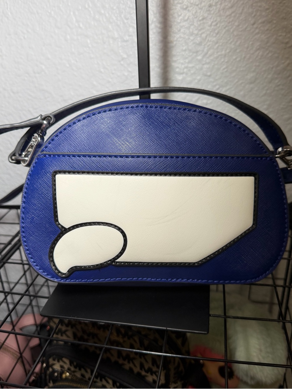 Unique Karl Lagerfeld Paris K/Ikonik Maybelle Dome Crossbody Blue Peekaboo Bag - Picture 6 of 16